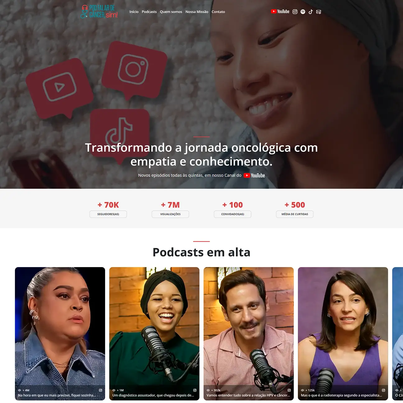 Demonstração do site Pode Falar de Câncer Sim